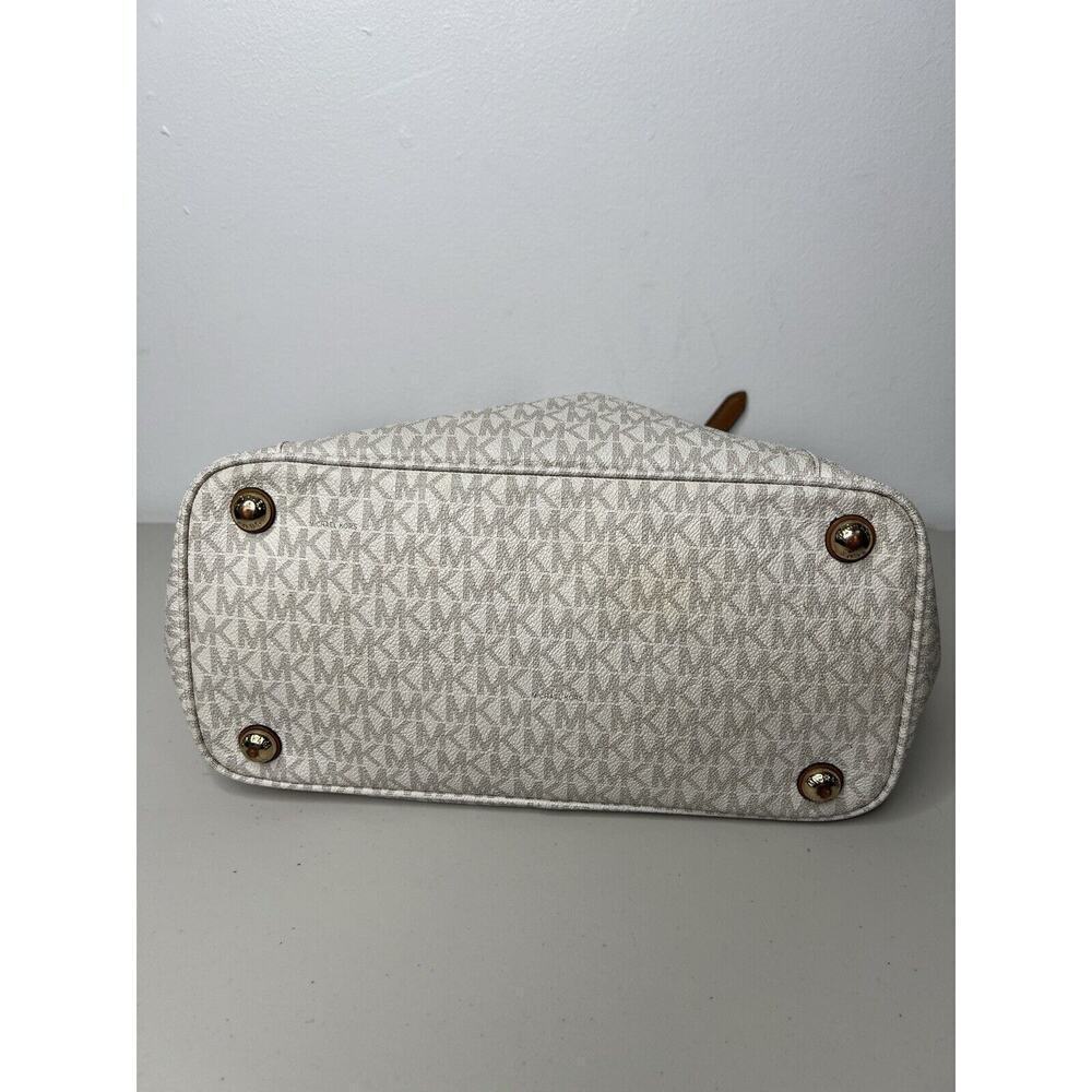 Michael Kors Jet Set Travel Logo Tote White Brown - Picture 7 of 16